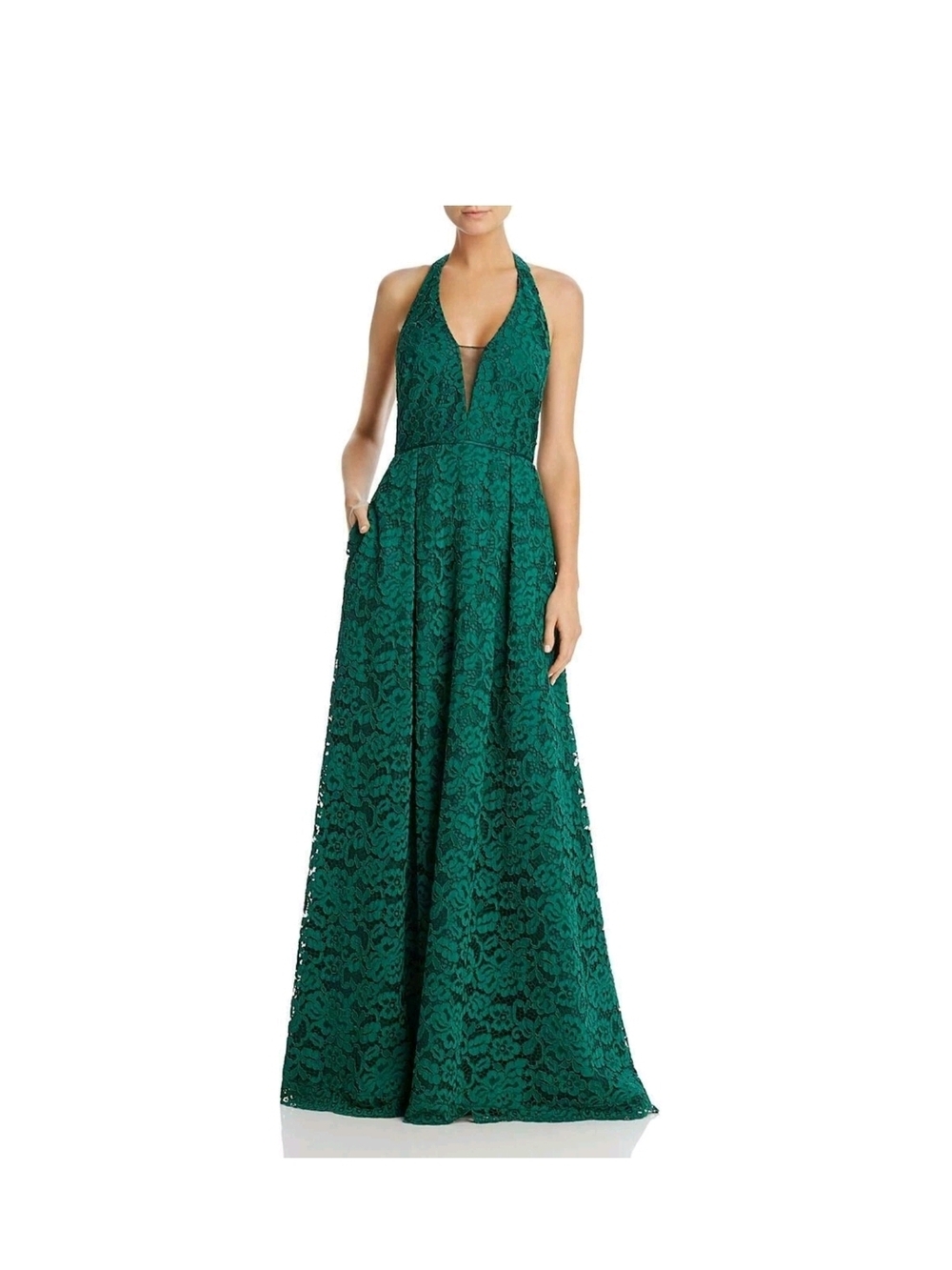 JS Collction Emerald Green Lace Halter Evening Gown Sz. 10